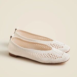 New JCREW Size 9.5 Square-Toe Crochet Ballet Flats in Ivory $198 CJ769